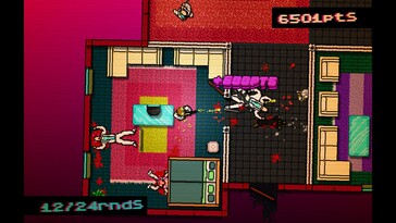 Na zdjęciu: zrzut ekranu z rozgrywki z gry „Hotline Miami”.