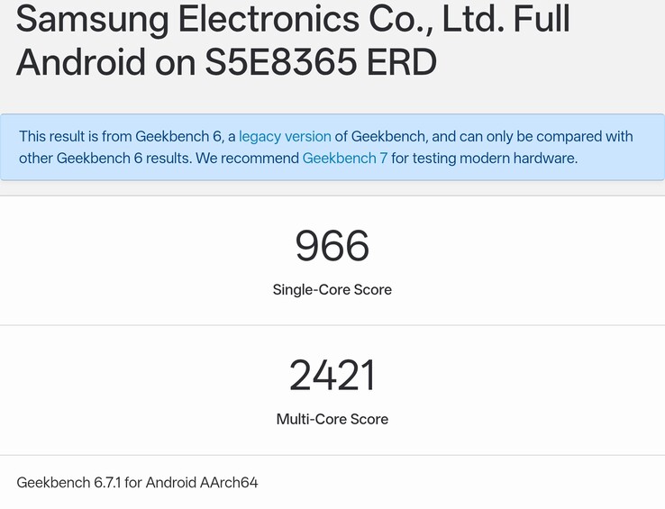 Wynik testu Geekbench dla procesora Exynos 1610 na platformie ERD
