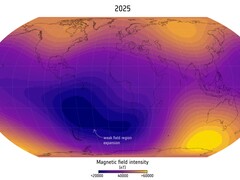 Przedstawienie anomalii południowego Atlantyku w 2025 r. (źródło obrazu: Finlay, C.C. et al., 2025; przycięte)