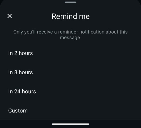 Funkcja Przypomnij mi WhatsApp pozwala użytkownikom wybrać wstępnie ustawioną godzinę lub utworzyć niestandardową godzinę i datę. (Źródło obrazu: Notebookcheck)