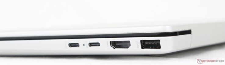 Po prawej: 2x USB-C z DisplayPort + Power Delivery (10 Gb/s), HDMI 2.1, USB-A (10 Gb/s)
