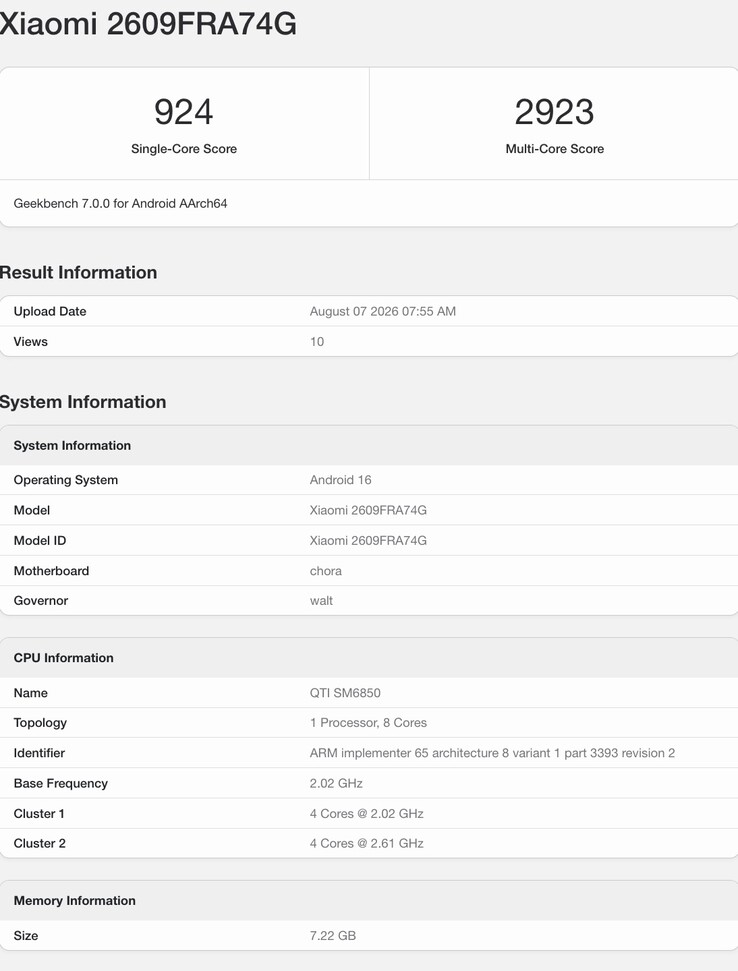 Model Redmi Note 17 Pro Max pojawił się w serwisie Geekbench 7.