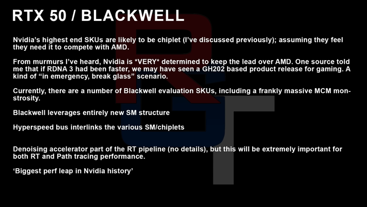 Nvidia Blackwell RTX 50 - wczesne plotki. (Źródło: RedGamingTech na YouTube)