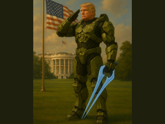 Donald Trump w zbroi Mjolnir Master Chiefa (źródło zdjęcia: Biały Dom na X)