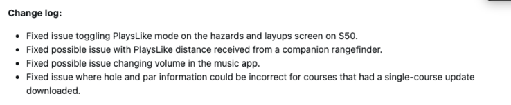 Dziennik zmian oprogramowania systemowego 8.04 dla smartwatchy Garmin Approach S44 i S50. (Źródło obrazu: zrzut ekranu z forum Garmin)