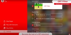 Ekran konsoli Nintendo Switch 2 prezentujący jej wyjątkową zdolność do odtwarzania opcji wyświetlania podobnej do CRT (źródło obrazu: Nintendo of America YT)