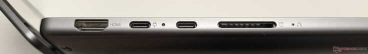 Lewa strona: HDMI 2.1, 2x USB-C 4 (w tym DisplayPort 2.1 i Power Delivery), czytnik kart SD