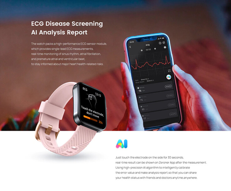 Smartwatch North Edge ECG jest wymieniony jako posiadający monitory tętna, ciśnienia krwi i poziomu tlenu we krwi. (Źródło obrazu: North Edge)
