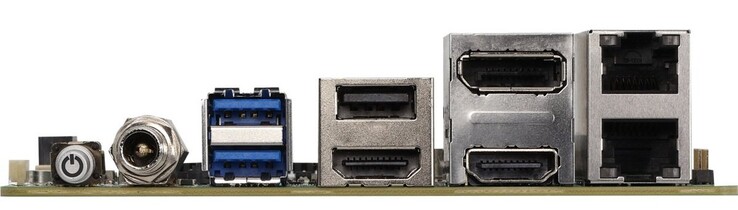 Dostępne są porty DisplayPort, HDMI, dwa porty Ethernet i kilka portów USB (źródło obrazu: Aaeon)