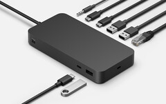 Stacja dokująca Surface Thunderbolt 4 Dock ma otwór montażowy dla uchwytu biurkowego. (Źródło obrazu: Microsoft)