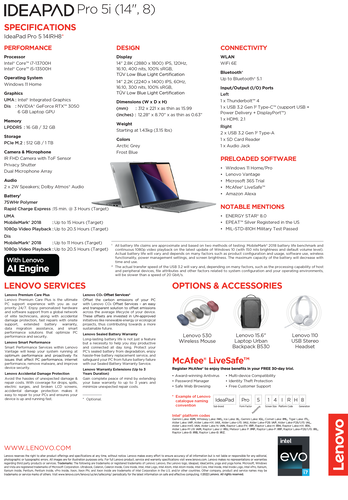Lenovo IdeaPad Pro 5i 14 - specyfikacja. (Źródło: Lenovo)