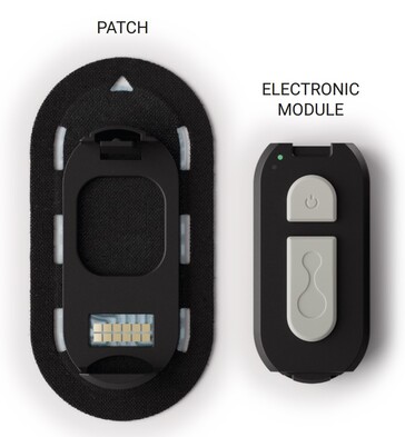 System Connected Hydration wykorzystuje moduł elektroniczny wielokrotnego użytku zadokowany do jednorazowego plastra z czujnikiem w celu monitorowania nawodnienia pracownika. (Źródło: Epicore)