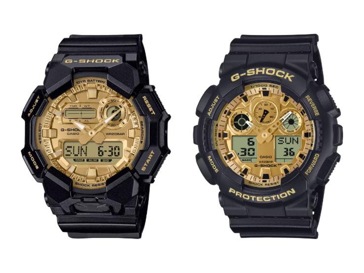 Zegarki Casio G-Shock GA-010GGB-1A9 (po lewej) i GA-100GGB-1A9 (po prawej). (Źródło zdjęcia: Casio)