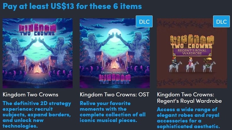 Obrazek dekoracyjny. Drugi poziom zawiera łącznie 6 przedmiotów i kosztuje 13 (źródło obrazu: Humble Bundle)