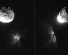 Zdjęcia wykonane przez włoską sondę LICIACube przedstawiające asteroidę po uderzeniu (źródło zdjęcia: NASA, ASI i University of Maryland; przycięte)