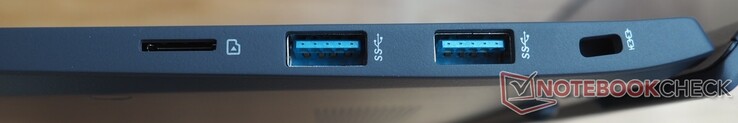 Po prawej: micro SD, 2x USB-A 3.2 Gen2, Kensington Lock