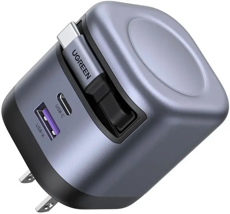 Ładowarka Ugreen Nexode 45 W z portem USB-C posiada wbudowany kabel zwijany