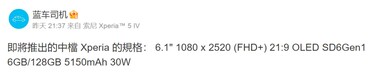 Wyciekła przypuszczalna specyfikacja Xperii 10 V. (Źródło obrazu: Reddit)