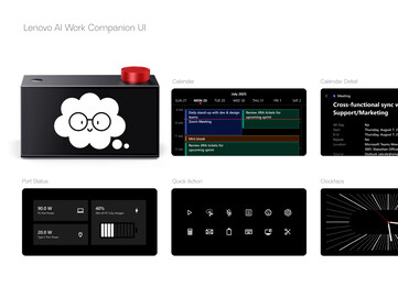 Lenovo AI Work Concept wyświetli status portu, kalendarz i harmonogramy.