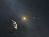 Ilustracja przedstawiająca asteroidę i gwiazdę.