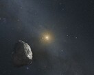 Ilustracja przedstawiająca asteroidę i gwiazdę.