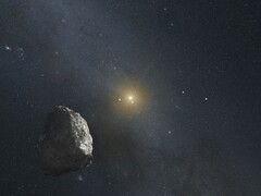 Ilustracja przedstawiająca asteroidę i gwiazdę.
