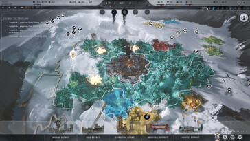 Ilustracja przedstawiająca interfejs w grze Frostpunk 2.