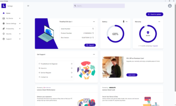 Ekran główny Lenovo Vantage