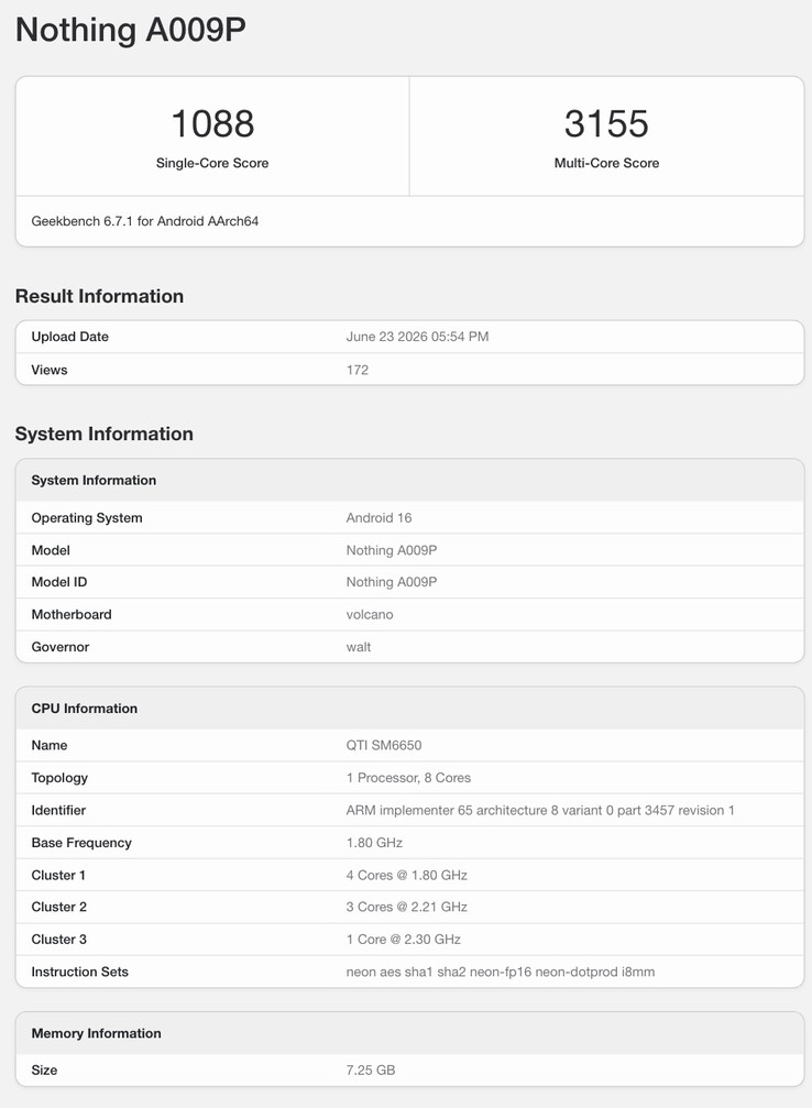 Wpis w serwisie Geekbench dotyczący oczekiwanego modelu Nothing Phone (4b).