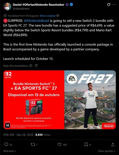 Pokazano zapowiedź zestawu konsoli Switch 2 z EA Sports FC 27
