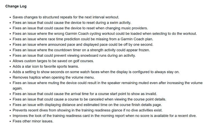 Dziennik zmian dla wersji beta aktualizacji 16.14 dla smartwatchy Garmin Forerunner 570 i Forerunner 970. (Źródło obrazu: zrzut ekranu z forum Garmin)