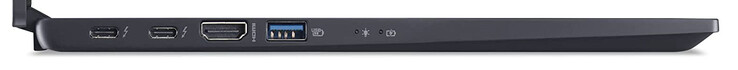 Po lewej: 2x Thunderbolt 4 (USB-C; DisplayPort, Power Delivery), HDMI, USB 3.2 Gen 2 (USB-A)