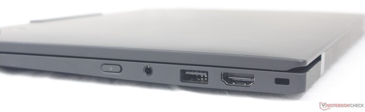 Po prawej stronie: Przycisk zasilania, zestaw słuchawkowy 3,5 mm, USB-A 3.2 Gen. 1, HDMI 2.1, Nano Kensington Lock