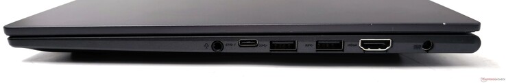 Po prawej: gniazdo audio combo 3,5 mm, USB 3.2 Gen1 Type-C z PD, 2x USB 3.2 Gen1 Type-A, wyjście HDMI 1.4, wejście DC