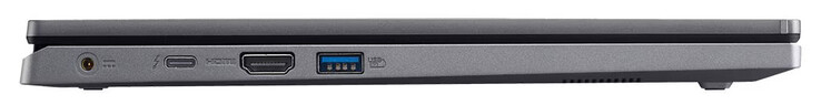lewa strona: złącze zasilania, Thunderbolt 4 (USB-C; Power Delivery, DisplayPort), HDMI, USB 3.2 Gen 1 (USB-A)