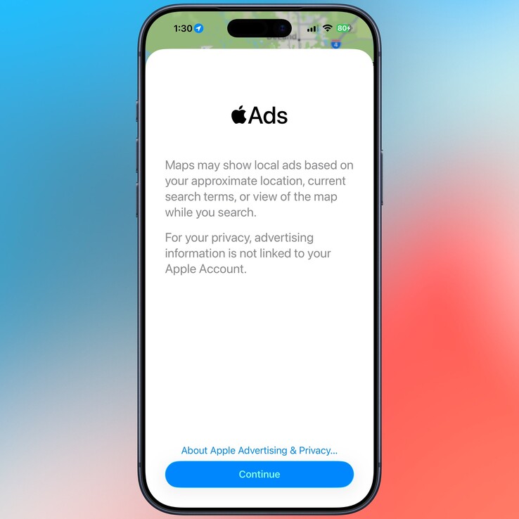 Zastrzeżenie dotyczące reklam w Apple Maps