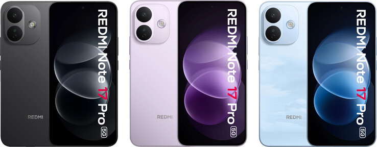 Widok z przodu i opcje kolorystyczne modelu Redmi Note 17 Pro 5G
