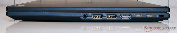 Po prawej: gniazdo audio combo 3,5 mm, 2x USB 3.2 Gen2 Type-A, wyjście HDMI 2.1, 2x Thunderbolt 4 (z DisplayPort i Power Delivery), gniazdo Kensington Nano