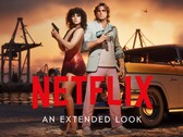 Baner promujący rozszerzoną zapowiedź gry GTA 6 na platformie Netflix, przedstawiający Lucię i Jasona