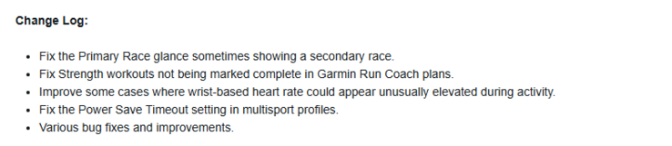 Dziennik zmian dla publicznej wersji beta 25.02 dla starszych smartwatchy Garmin Forerunner. (Źródło obrazu: Garmin)