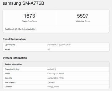 Samsung Galaxy A77 w Geekbench 6