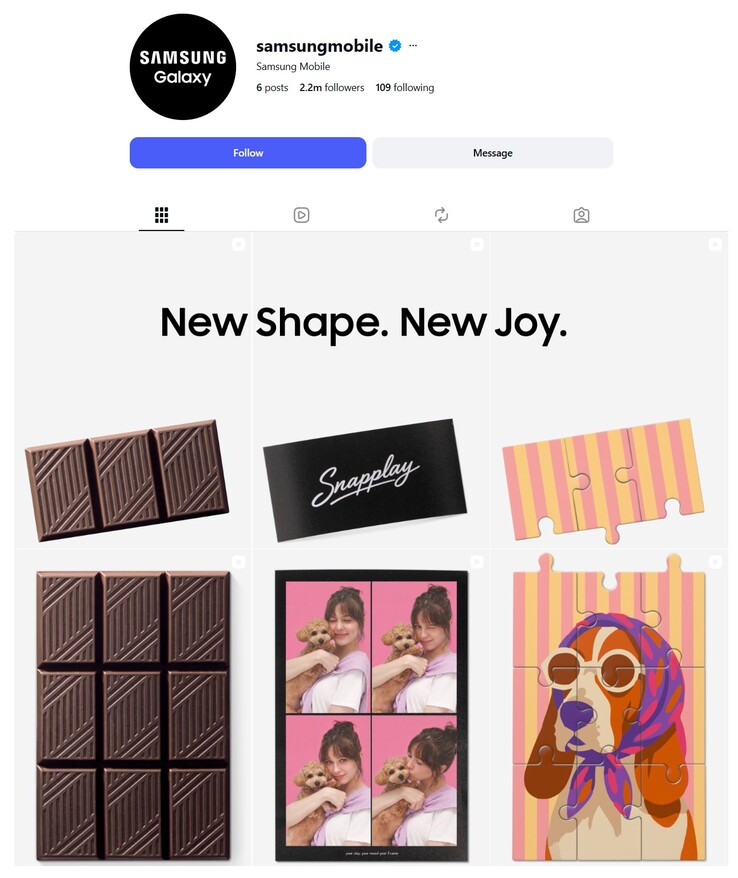 Na koncie Samsung Mobile w serwisie Instagram stare posty są zastępowane nową kampanią zapowiadającą.