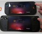 Nintendo Switch 2 (u góry) i Steam Deck OLED (u dołu) z uruchomioną grą No Man's Sky obok siebie. Obraz podkreśla różnicę w czasie ładowania zaobserwowaną podczas testów. (Źródło obrazu: The Phawx na YouTube)