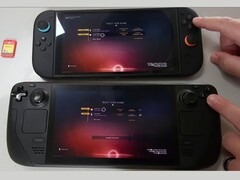 Nintendo Switch 2 (u góry) i Steam Deck OLED (u dołu) z uruchomioną grą No Man's Sky obok siebie. Obraz podkreśla różnicę w czasie ładowania zaobserwowaną podczas testów. (Źródło obrazu: The Phawx na YouTube)