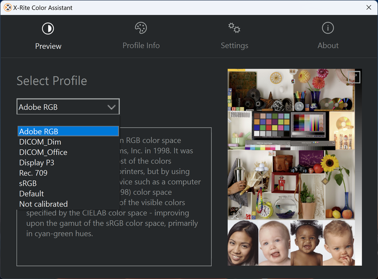 Wybierz spośród wstępnie ustawionych profili kolorów poprzez oprogramowanie X-Rite Color Assistant. Niektóre profile mogą być lepiej skalibrowane niż inne, jednak