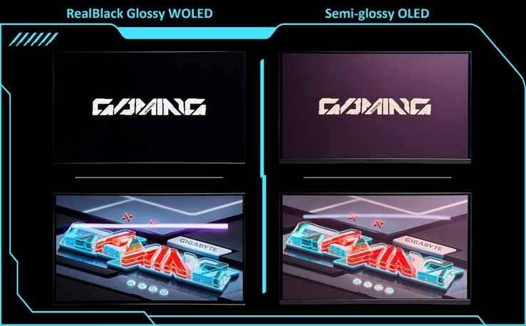 Panel Gigabyte RealBlack Glossy WOLED vs. półbłyszczący OLED.