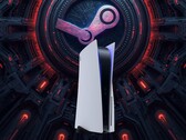 Konsola PS5 pokazana na tle Steam