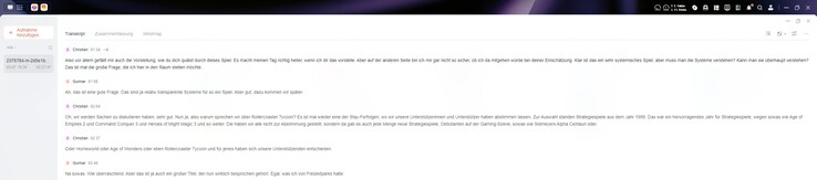 Wyraźnie widoczne tutaj: dłuższe fragmenty są podzielone. Rozpoznawanie mowy ogólnie działa dobrze.