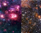Kolaż obrazów MIRI i NIRCam Sagittarius B2 (źródło obrazu: kilka - patrz źródła; edytowane)