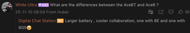 Tipster porównuje waniliowy OnePlus Ace 6 do rzekomego Ace 6T. (Źródło obrazu: Weibo - przetłumaczone maszynowo)